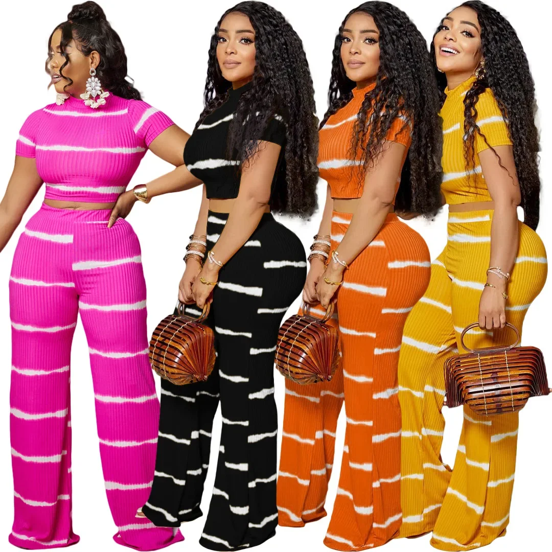 Autumn Fashion African Clothes for Women African Short Sleeve Polyester 2 Piece Top Pant Matching Sets Outfits Africa Clothing