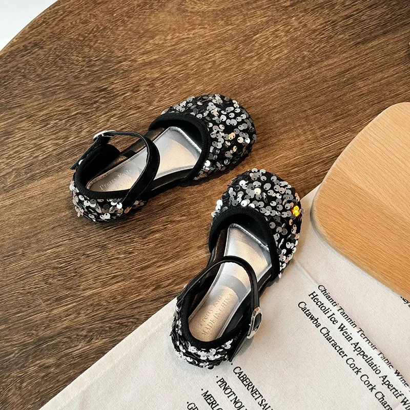 2024 Summer New Sandals Girls Comfortable Children's Shoes Sequins Versatile Fashion Wear-Resistant Non-Slip Princess Shoes