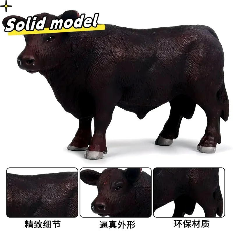 Simulation children's solid wild animal world cow toy black Angus bull ranch black bull model