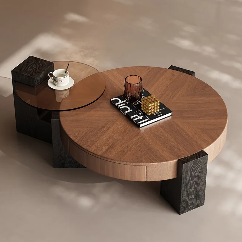 Round coffee table living room home light luxury high-end coffee table combination retro walnut coffee table