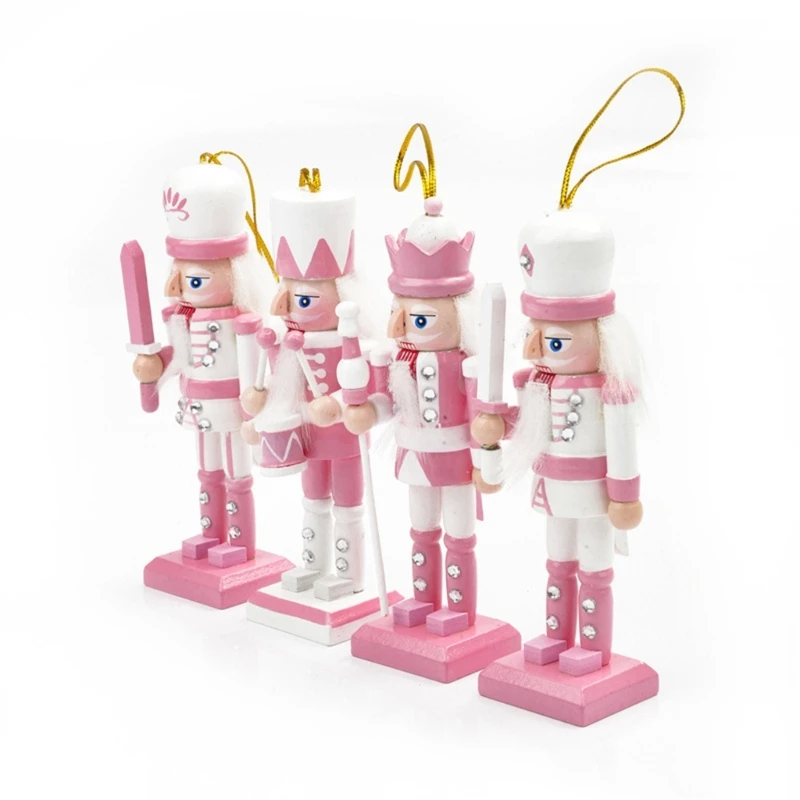 4pcs Christmas Pink Colorful Nutcrackers Soldier Ornament Holiday Party Desktop Decor Crafts for Children 2024 New new arrival