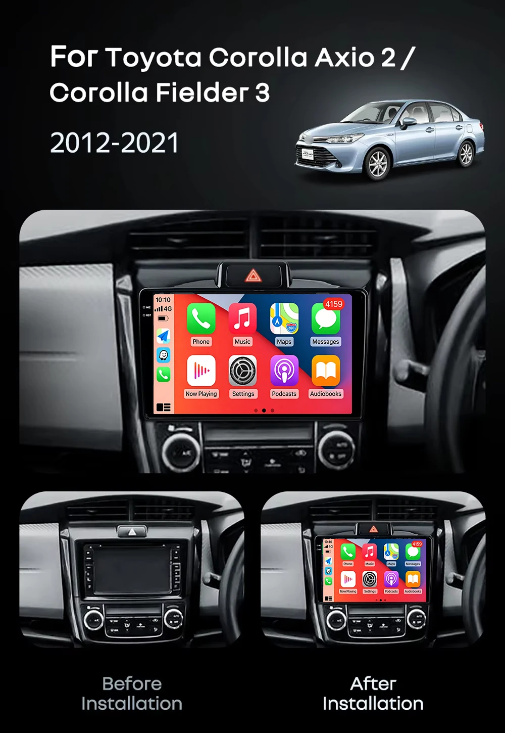Android 16 Carplay&Auto Car Radio Navigation Multimedia Stereo Player QLED GPS For Toyota Corolla Axio 2 Fielder 3 E160 2012 - 2
