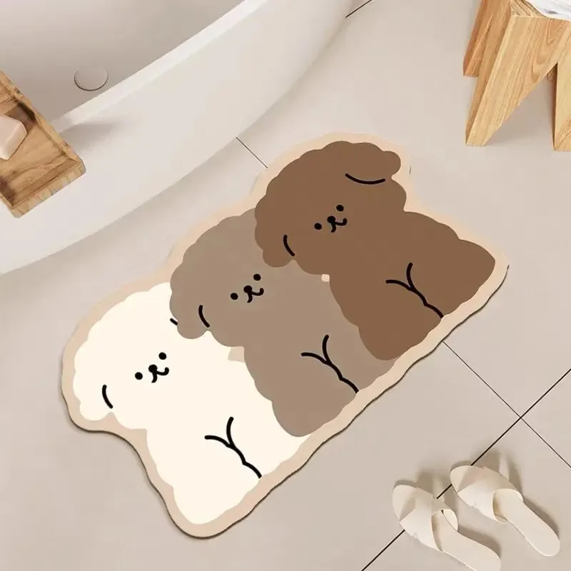 VIKAMA cute dog shaped bathroom carpet, washable quick drying floor mat, bathroom shower room decoration