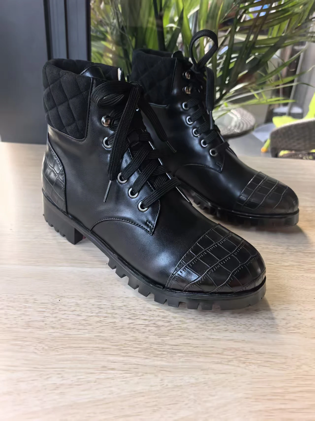 Women's Black Leather Stitching Round Toe Chunky High Heel Strap Design Simple Classic Design Ladies Office Street Ankle Boots