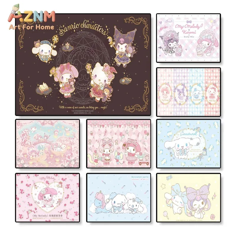 Sanrio Characters My Melody Kuromi Cinnamoroll Magic Fairytale Collage Canvas Painting Unframed Cute Wall Art Poster for Girls