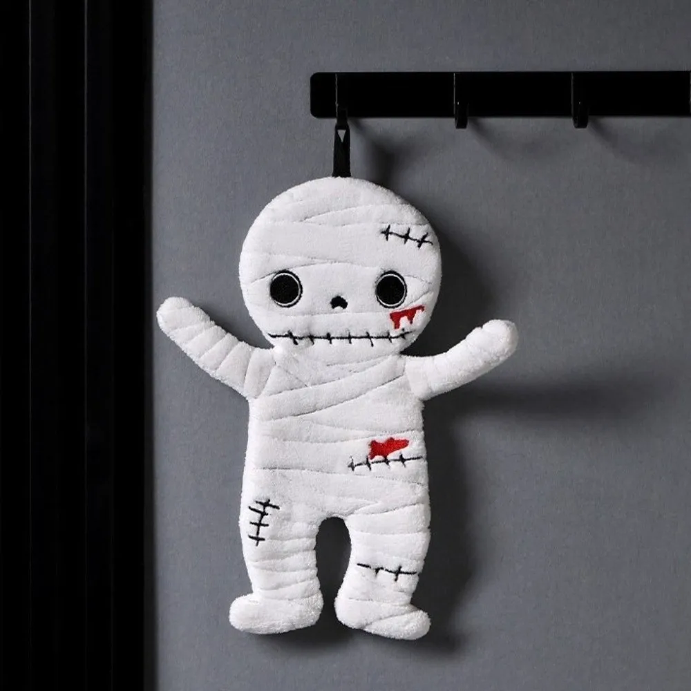 Spooky Design Halloween Mummy Handkerchief Quick Drying Soft Absorbent Hanging Hand Towels Coral Fluff Thickened Bathroom Towel