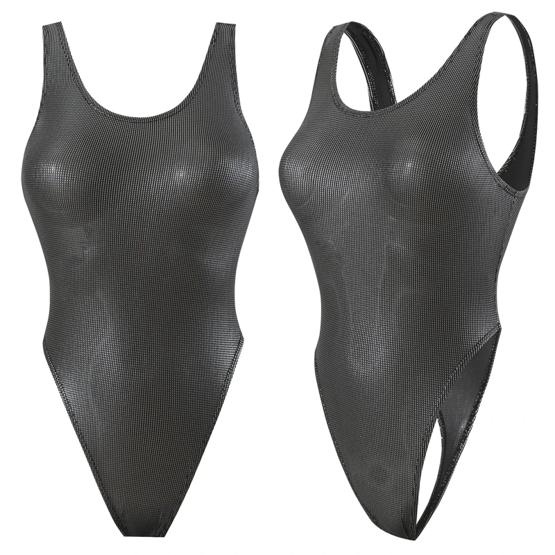 sexy woman gloss black gold silver Bodysuit swimsuit Tight High-Cut Bikini Thong one-piece swimsuit