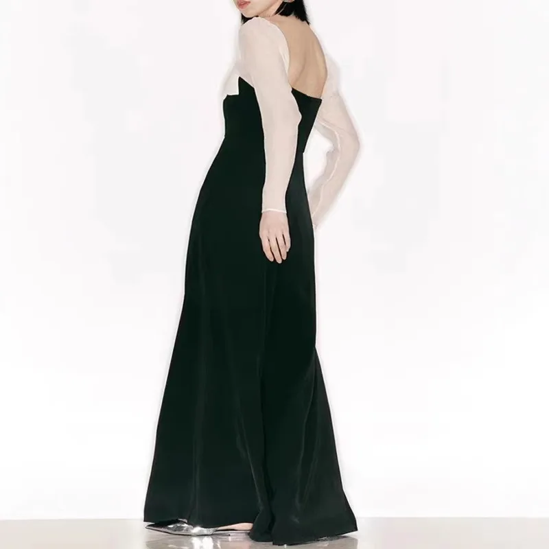 QMQA موضة المرأة بذلة أنيقة الراقية الألوان المتناقضة المتخصصة عالية الخصر التخسيس واسعة الساق حللا 2025 أنثى QM476