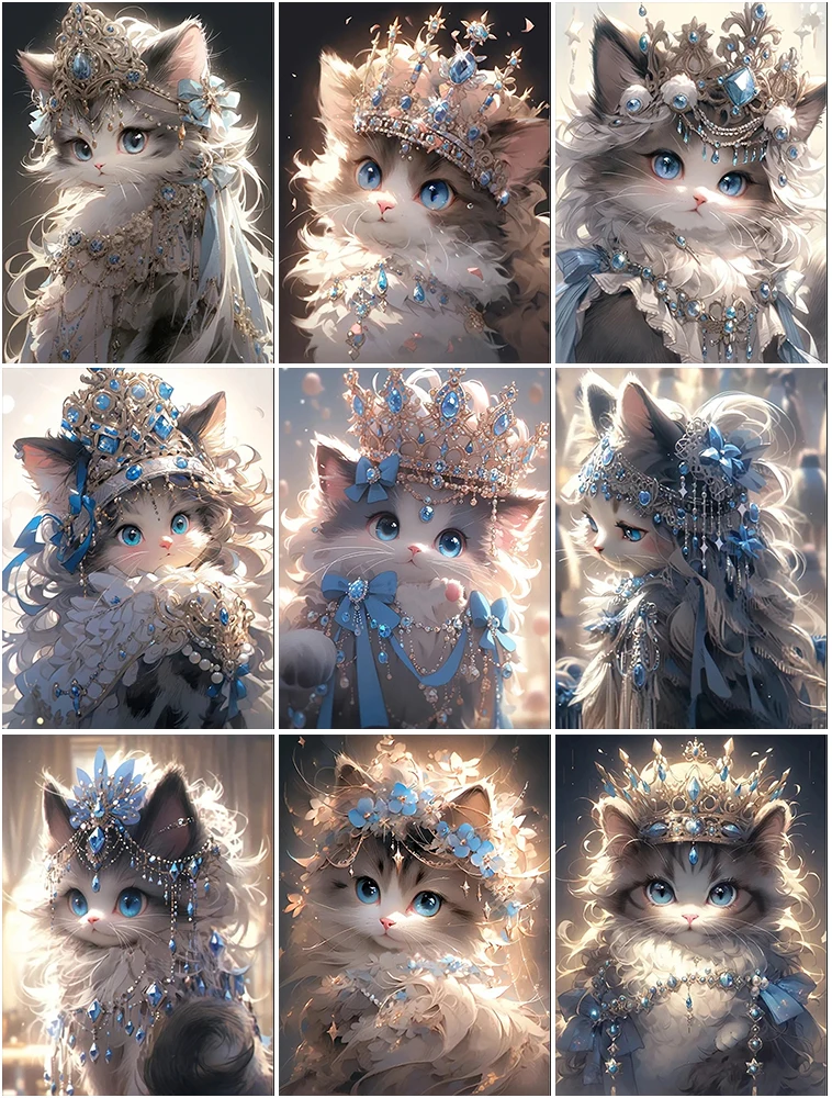 

Animal 5D Diamond Painting Crystal Crown Cute Kitten Diamond Painting Inlaid with Diamonds Embroidery Painting Home Decoration