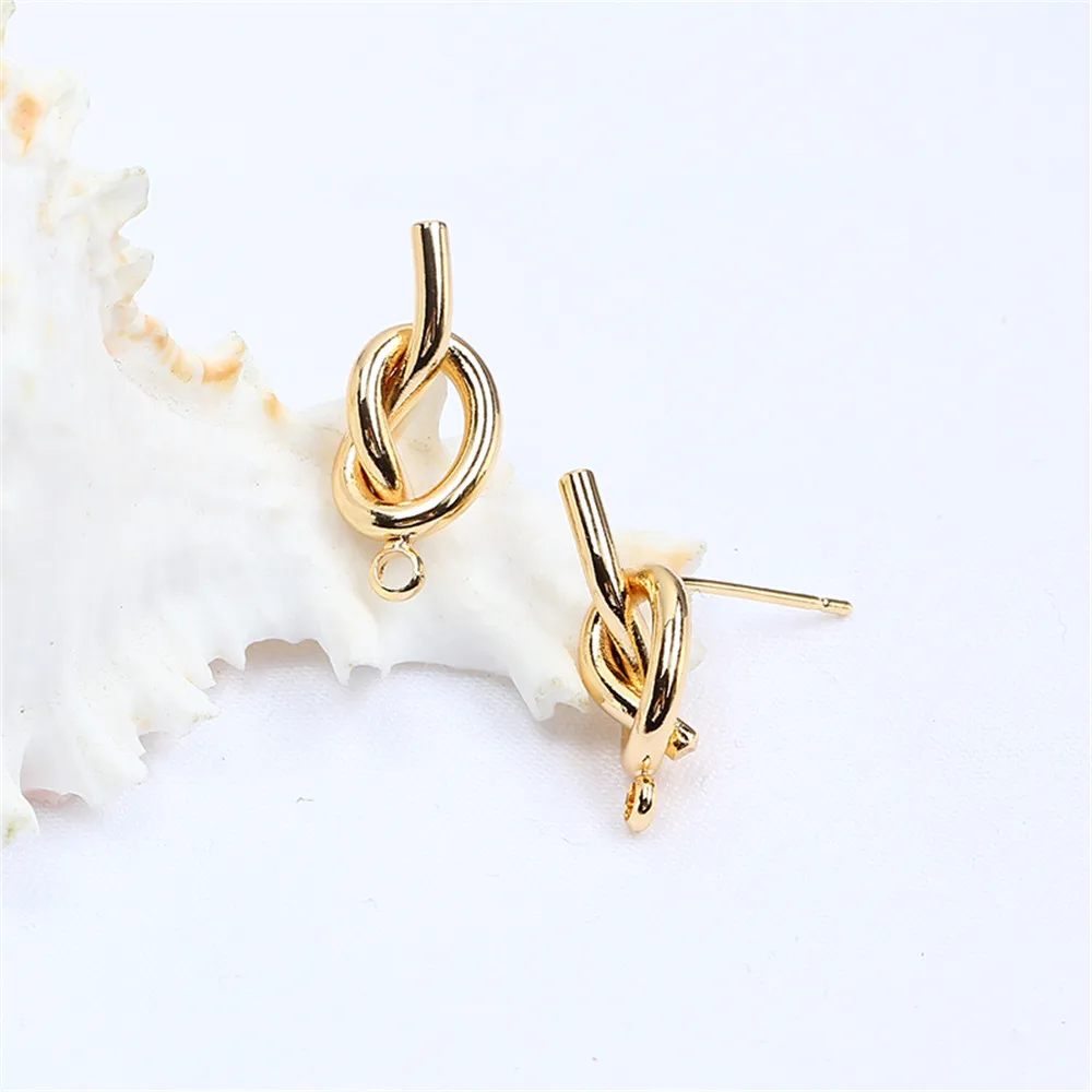 Domestic 14k Gold Color Pearl Zircon Empty Support Stud Earrings DIY Accessories Simple Women's