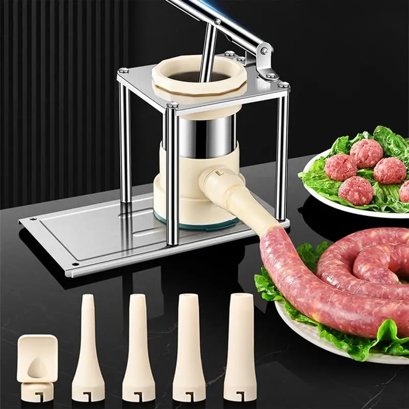 Manual Sausage Stuffer Vertical Stainless Steel Meat Sausage Stuffer With 5 Stuffing Tubes Kitchen Stuffing Maker Sausage