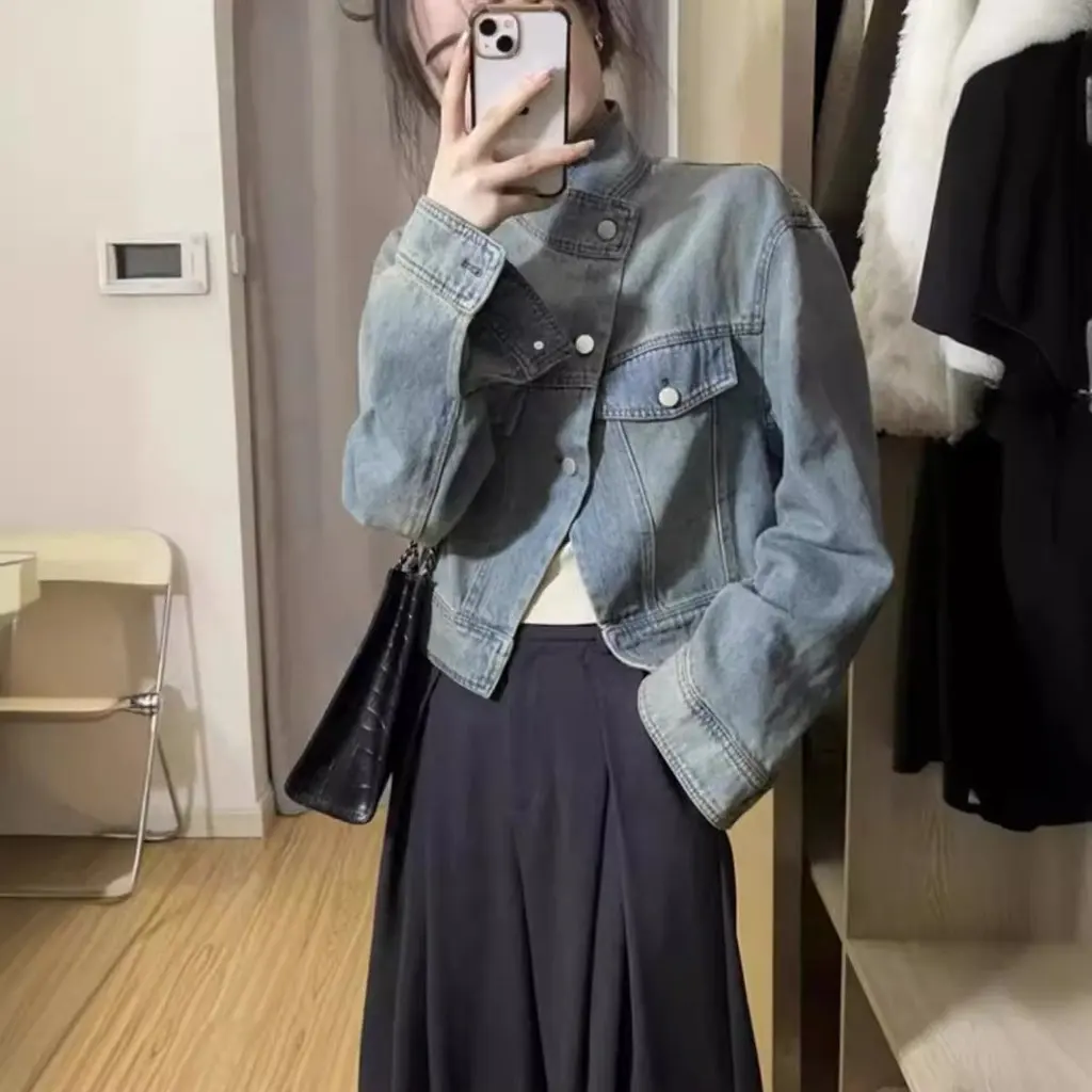 

Women's Denim Coat Spring Autumn Chic Temperament High-End Joker Early Spring Outerwear for Fashionable Ladies