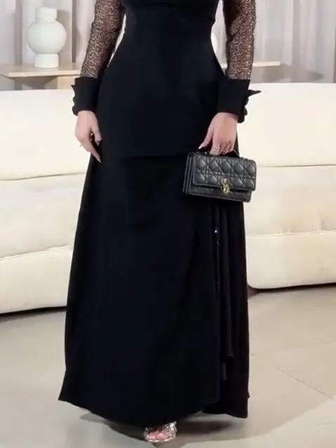 Modigirl soirée bal Maxi robes pour femmes été automne col carré transparent à manches longues Banquet Cocktail robes de soirée 2025