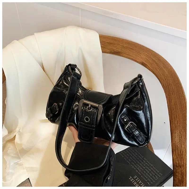 

Модная сумка через плечо с рюшами из искусственной кожи, сумки для подмышек, пряжка, панк-кошелек для женщин