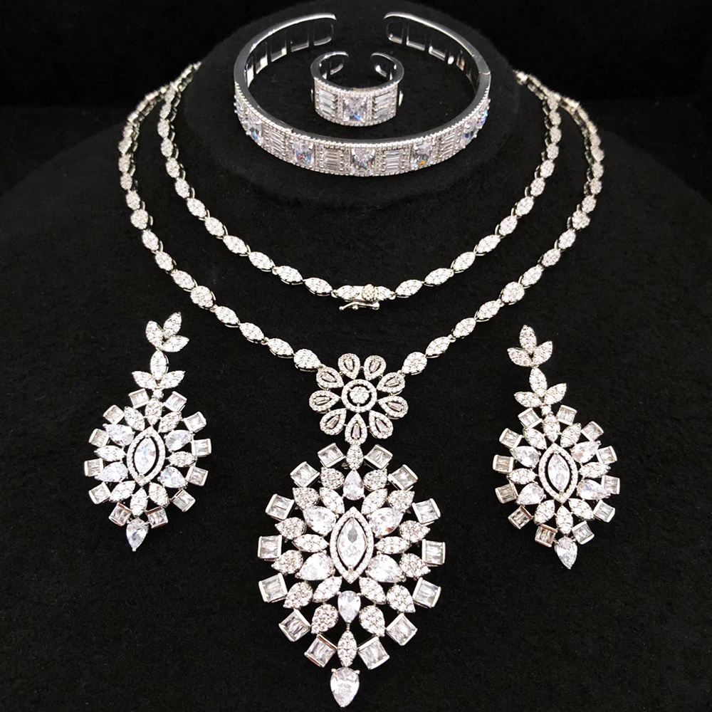 

GODKI Trend UAE 4pcs Bridal Long Necklace Sets For Women Wedding Party Dubai Nigeria CZ Crystal Wedding Jewelry Set Gift