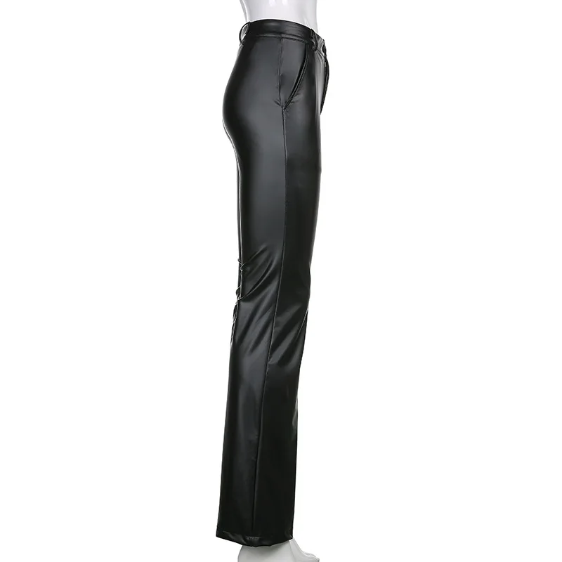 BKLD Leather Pants New Fashion Sexy PU Flared Pants Y2k Clothes Women Button High Waisted Night Club Outfits Casual Trousers