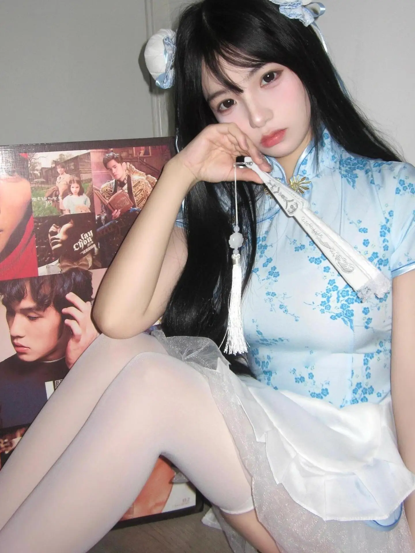 فستان تشيونغسام صيني، زي تنكري للهالوين وعيد الميلاد، زي خادمة ناعم للفتيات، زي يومي بأكمام قصيرة من مواد أخرى