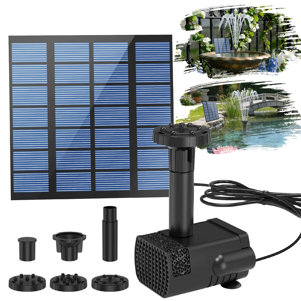 Outdoor 1.8W Split Solar Fountain Pump, Solar Bird Bath Water Pump with 6 Nozzles DIY Water Features for Garden Pond Pool Etc