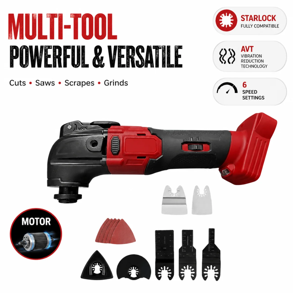 Vibration Trimmer Cutting Saw Oscillating Multi‑Tool, Cordless Multi‑Functional Renovation Power Tool For Milwaukee 18V Battery