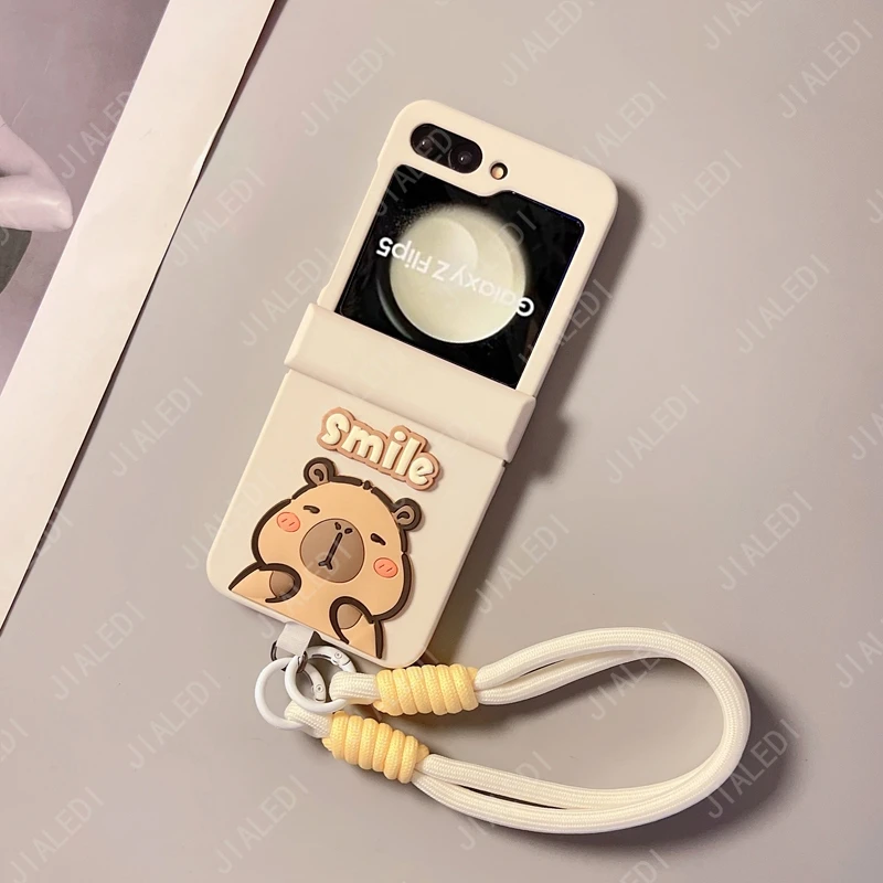Cute Capybara Protective Phone case For Samsung Galaxy Z Flip 5 6 7 4 3 flip6 zflip7 7FE Hard Cover