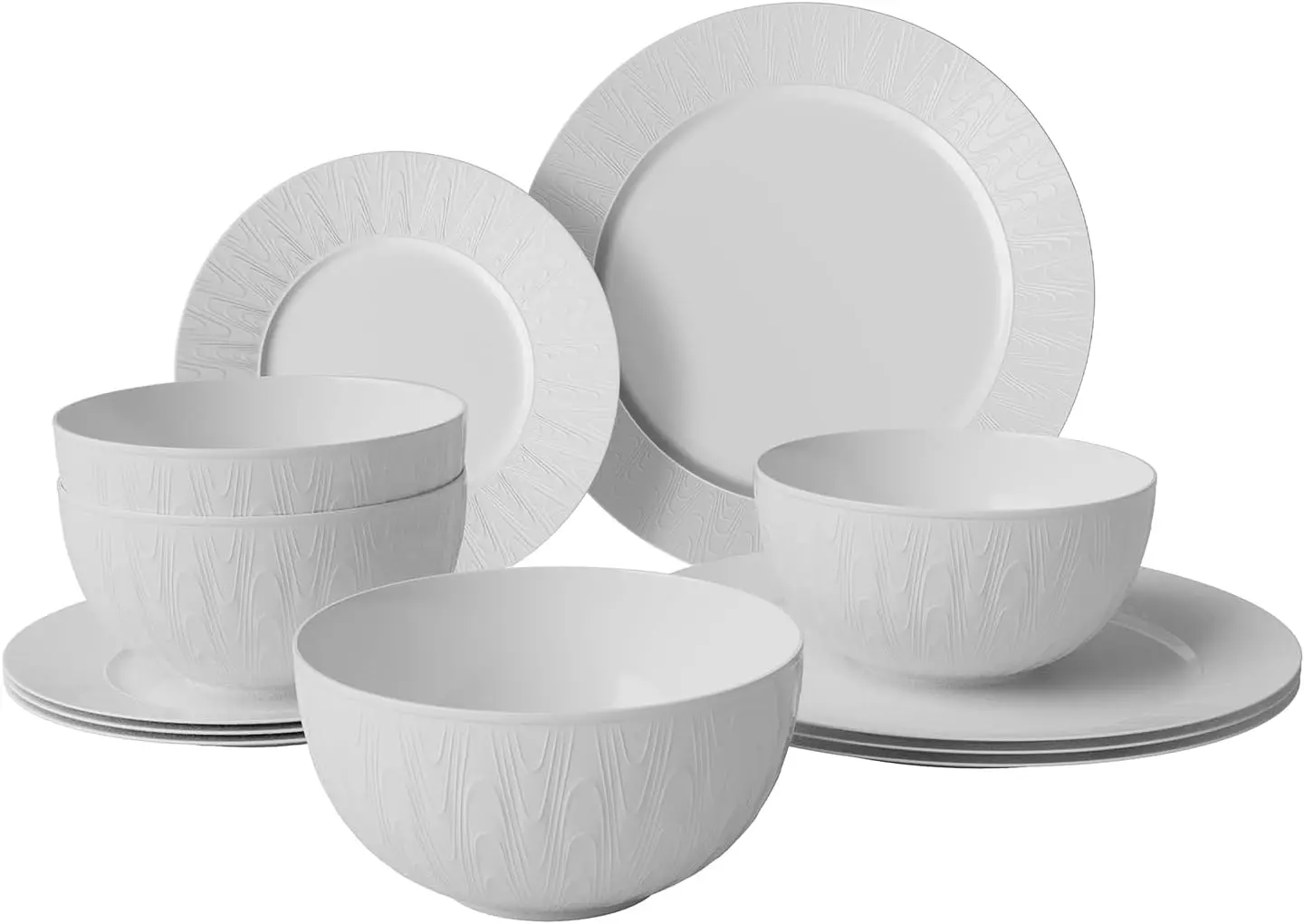 

12-Piece White Embossed Mesh Bone China Dinnerware with Lightweight Durable Chip Resistant Design Service for 4