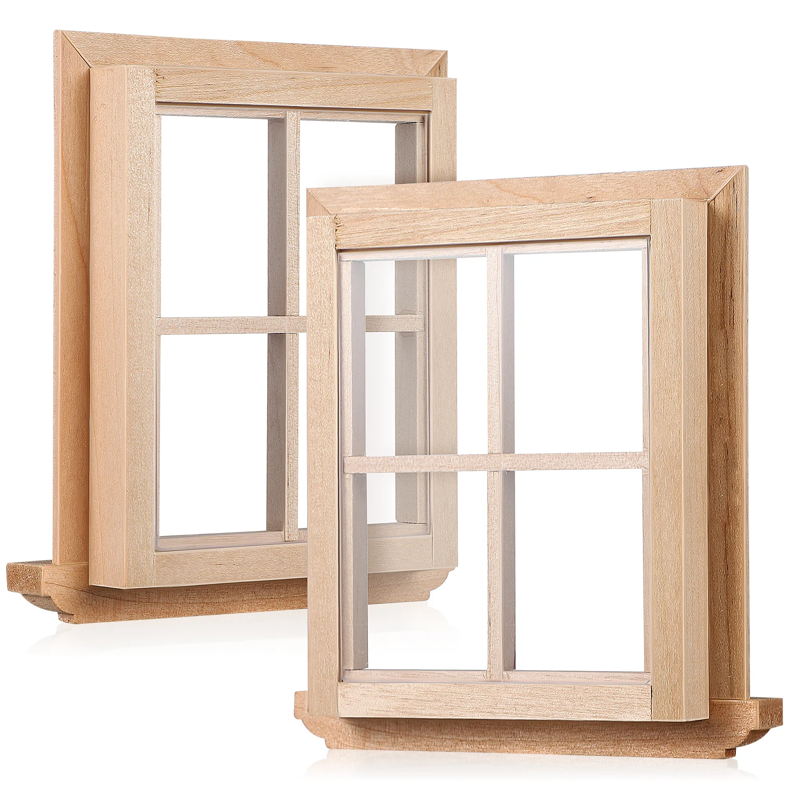 Miniature House Windows 2 Pcs Wood Craft Kits for 1:12 Scale Model Furniture Tiny Window Frames Home Decor Accessories Toys
