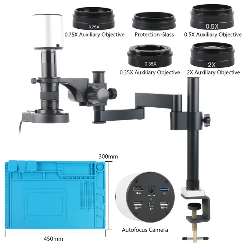 Autofocus 4K HDMI USB PC Measure Digital Microscope Camera 180X Zoom Lens AF Industry PCB Soldering Electronic Video Camera Set