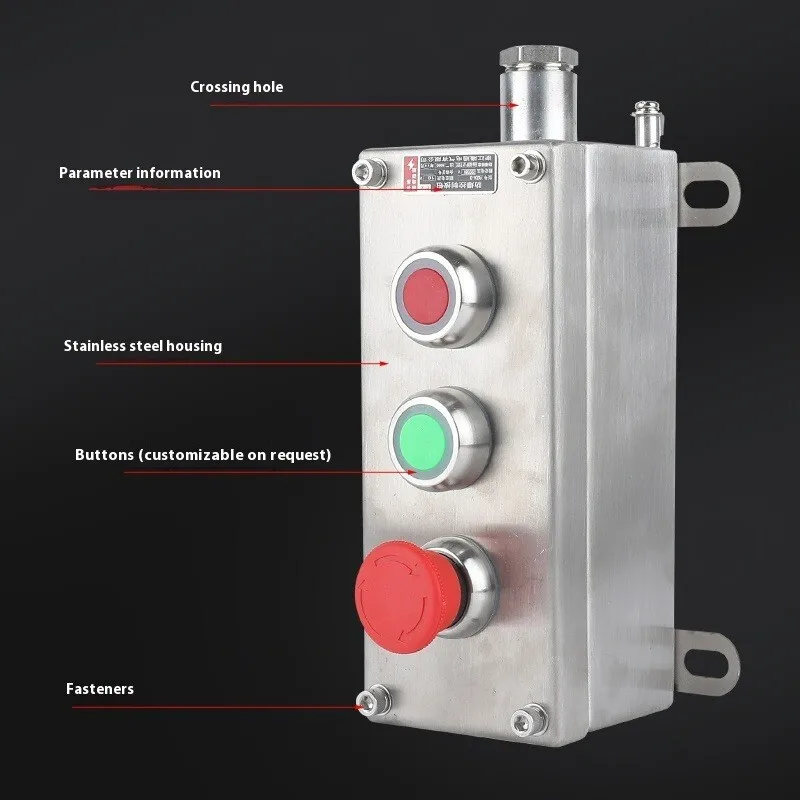 Explosion-proof Stainless Steel Button Box Scram Emergency Stop Switch Waterproof Dustproof Anticorrosive 3-Proof Column 1KG