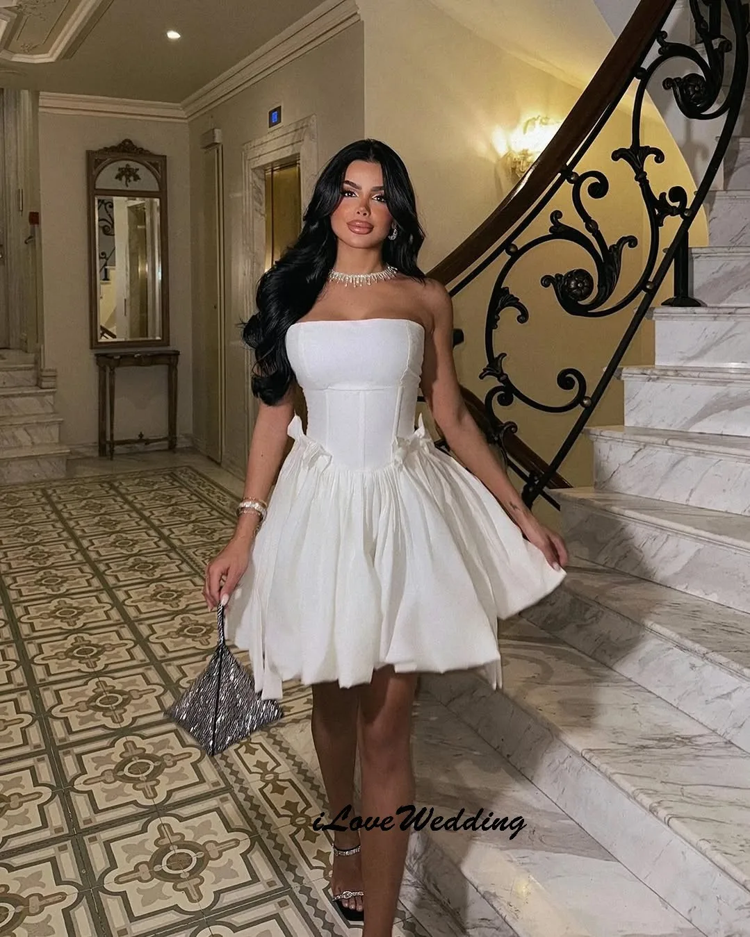 

Strapless Short Woman Homecoming Dresses 2025 Elegant Sleeveless Woman Party Dress Pleated Bow Prom Dress Mini Length Customized