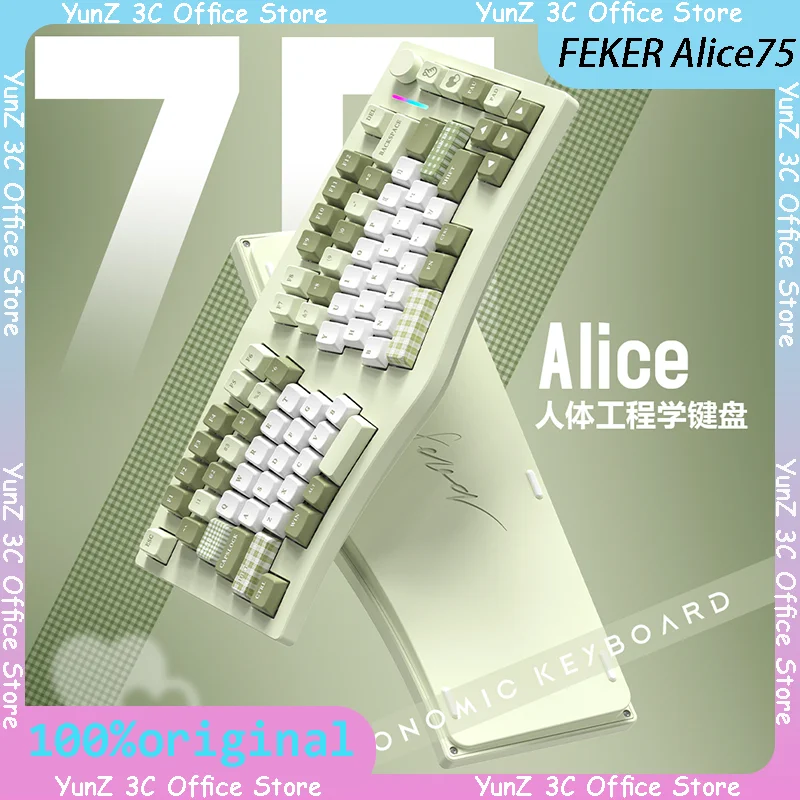 Feker Alice75 Wireless Bluetooth Mechanical Keyboard Customized Aluminum Pile Ergonomic 3 ° Slope Customized Office Keyboard