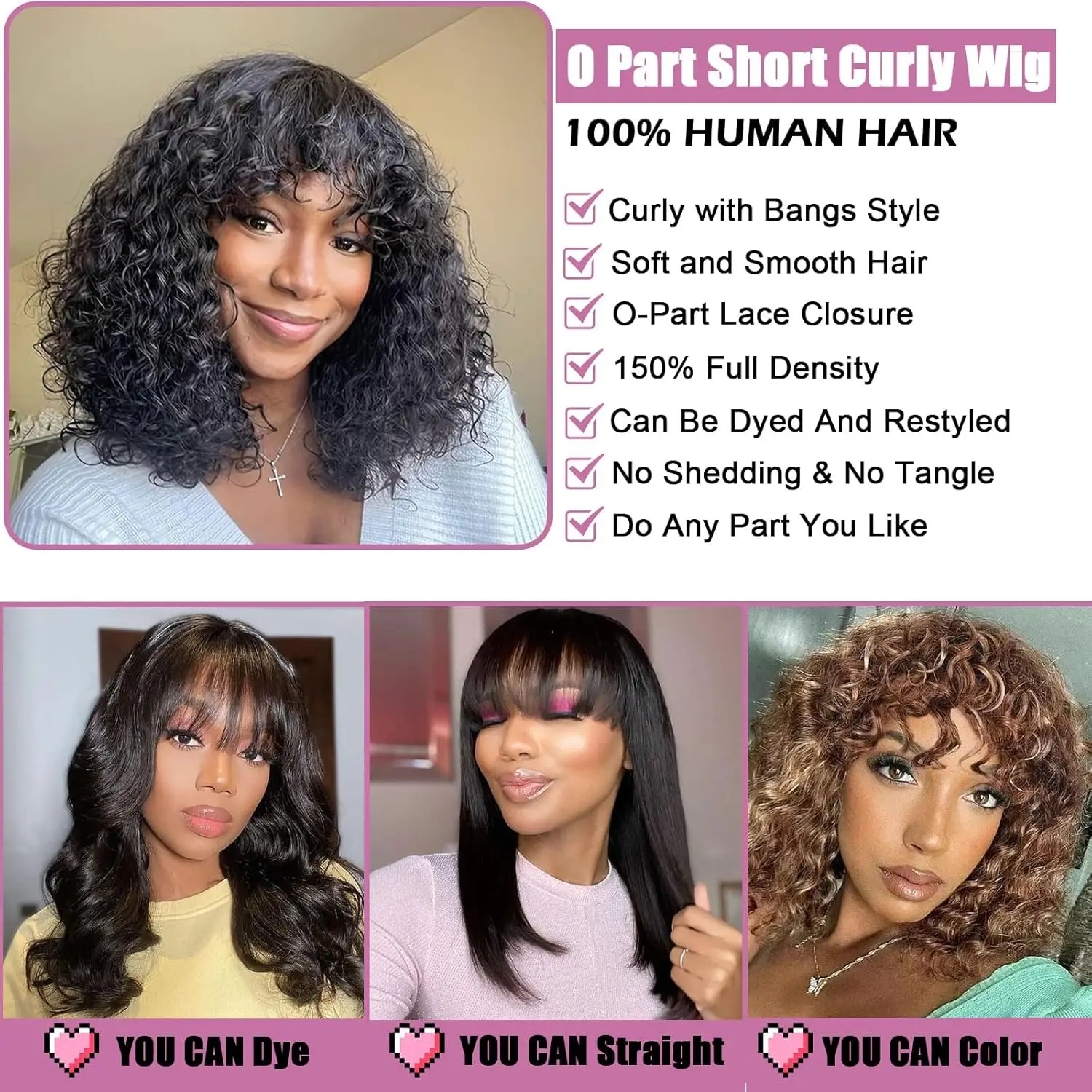 Short Curly Wig With Bangs Human Hair For Black Women 3X1 Hd Lace Realistic Look Short Bob Wigs Wear And Go Glueless Wig