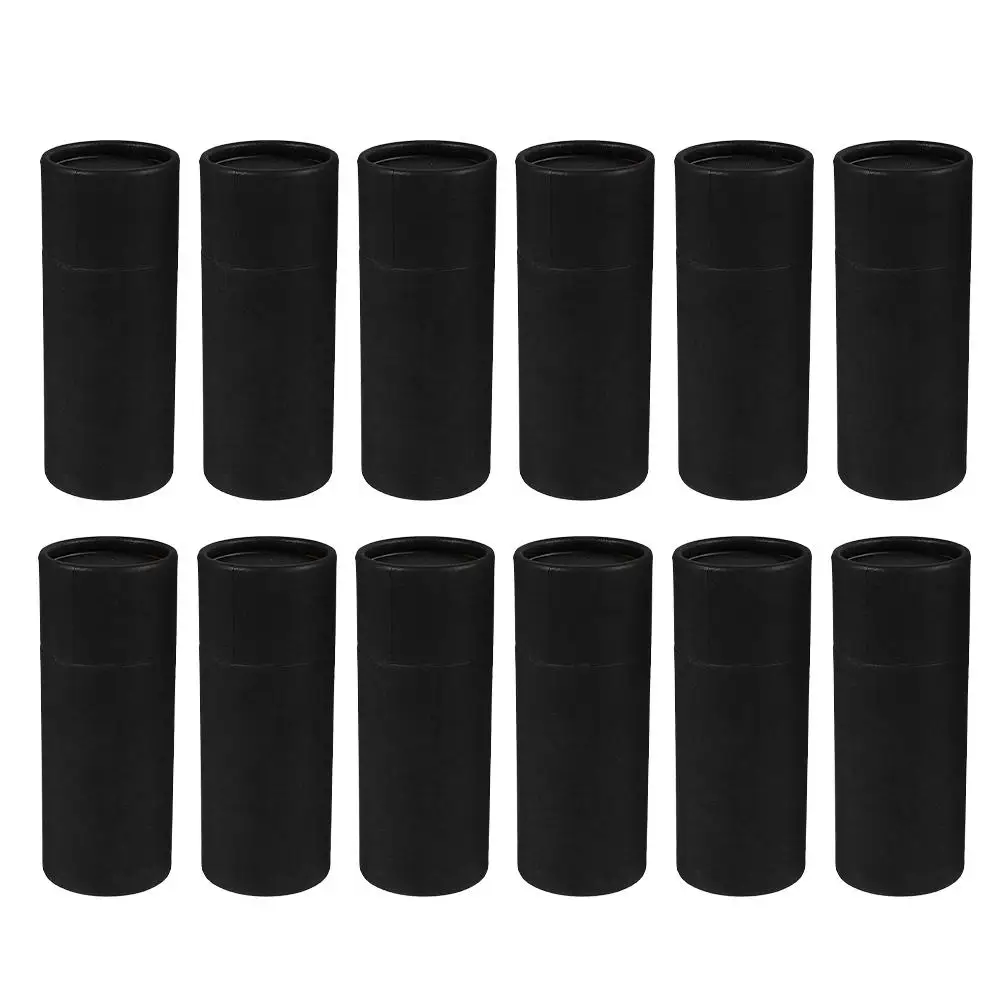 Boîte d'emballage en Tube de papier, conteneurs cylindriques Kraft, étui de rangement pour huiles essentielles noires, 12 pièces