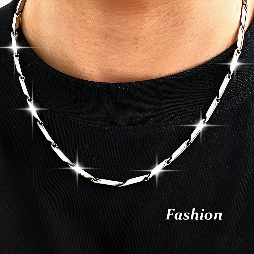 1pc 3Mm Stainless Steel Geometric Rhombus Chain Necklace Minimalist Unisex Street Punk Style Casual Accessory 45/50/55/60cm