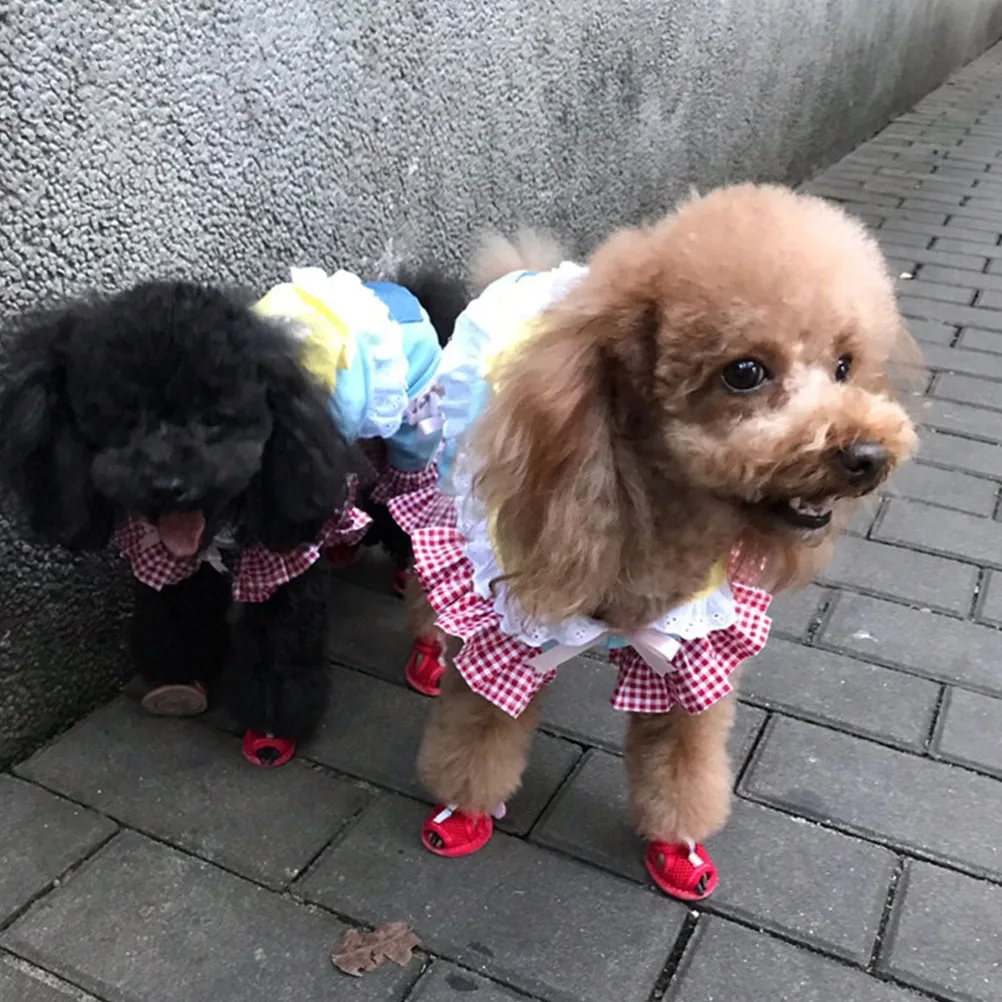 

4Pcs Mesh Dog Shoes Breathable Non Slip Puppy Sandals Protective Paw Covers Outdoor Lightweight Pet Footwear Mesh Dog Shoes