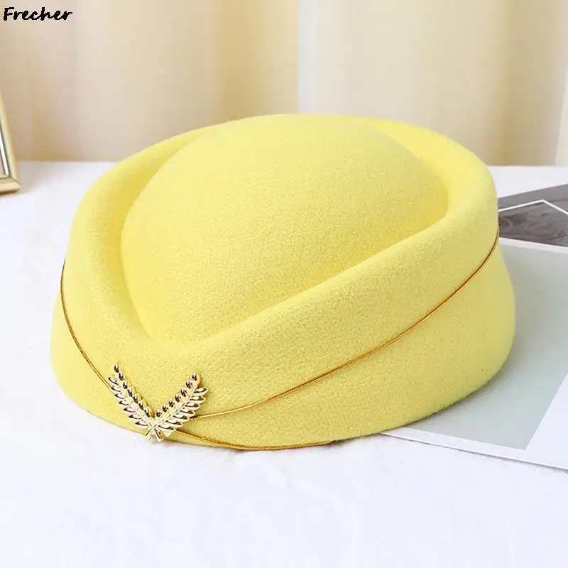 Air Hostesses Beret Hats Women Warm Wool Uniform Hat Sweet Fedoras Cap Role Play Stewardess Formal Caps Performance Party Prop