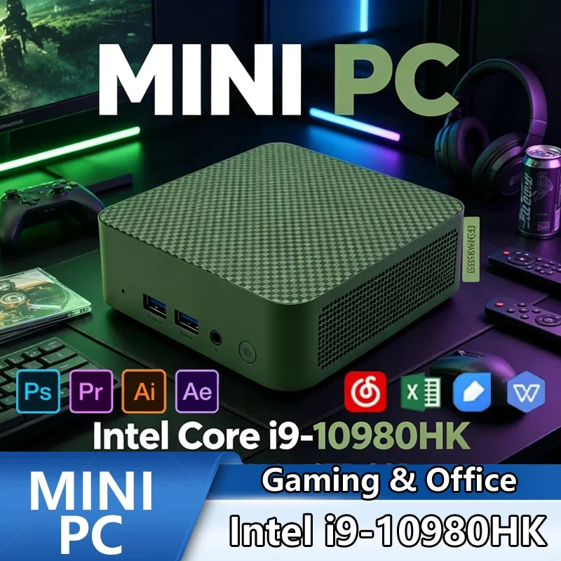 Dark Collection Mini PC Intel I9‑10980HK,16GB RAM 2TB SSD Win11 WiFi6 BT5.2 4K Portable Workstation for Gaming & Video Editing