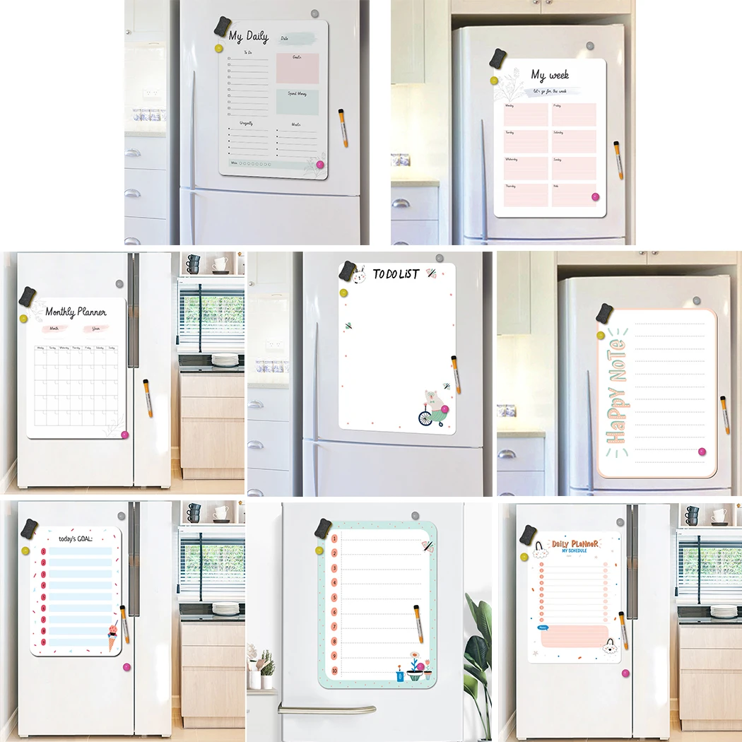 Refrigerator Magnet Board Sticker Rewritable Notes Notice Planner Planner Shopping Weekly Calendar Dry Wipe Refrigerator decor