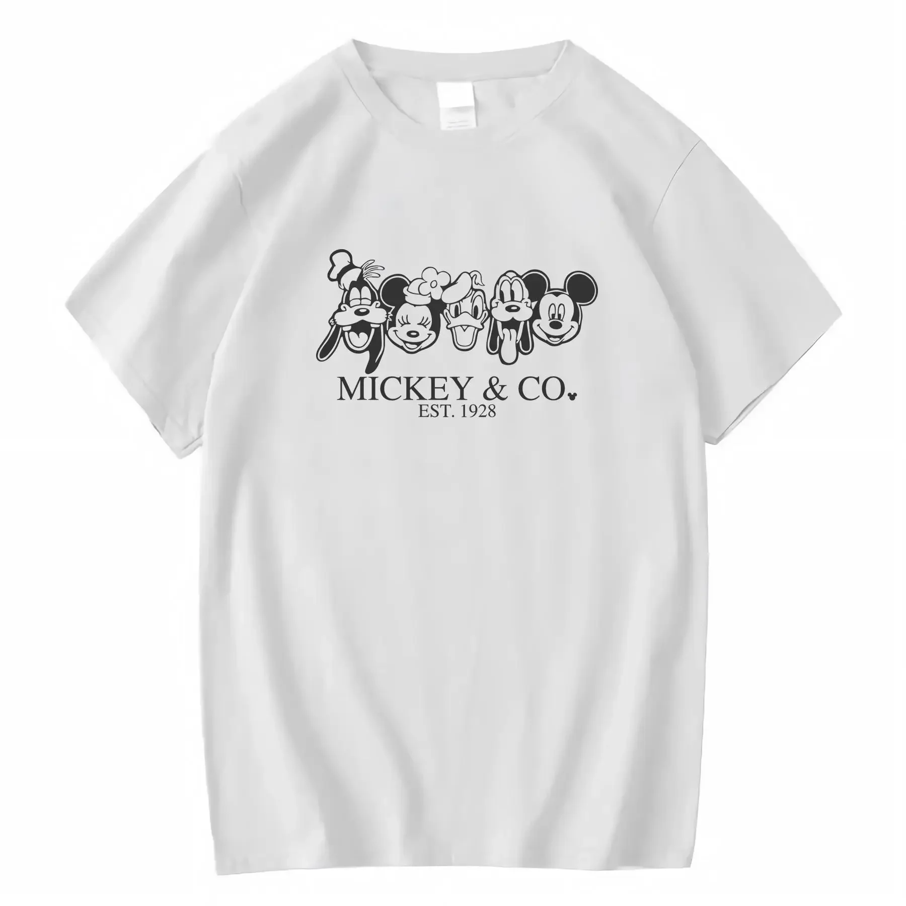 تي شيرت ديزني ميكي آند فريندز 100 برقبة دائرية للنساء لجميع المواسم ملابس الشارع الشهير المغسولة للارتداء اليومي جرافيك