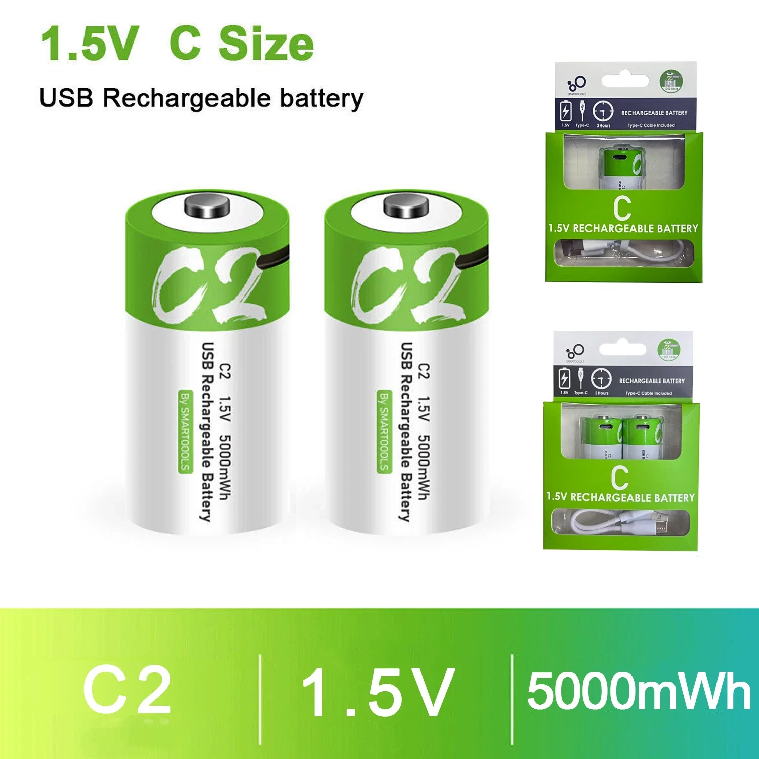 

1.5V 5000mWh LR14 C Size Li-po Rechargeable Battery Type-C Ultra-Fast USB Charging Lithium Battery For Flashlight Gas Cooker