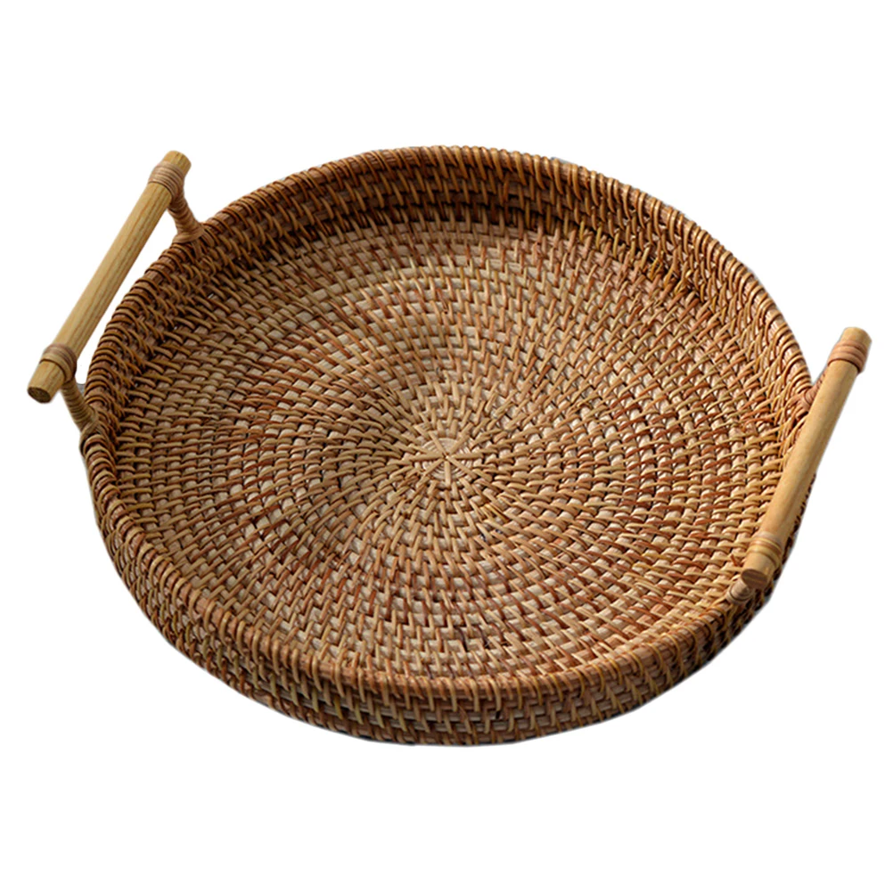 

1pc Woven Fruit Basket Rattan Storage Container For Kitchen Home Use Handmade Bread Snack Serving Basket Food Organizer