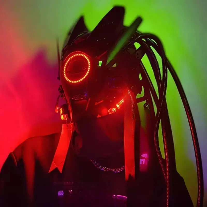 Cyberpunk Mask Helmet Functional Wind Machinery Technology Sense Party Glow Full Face Mask