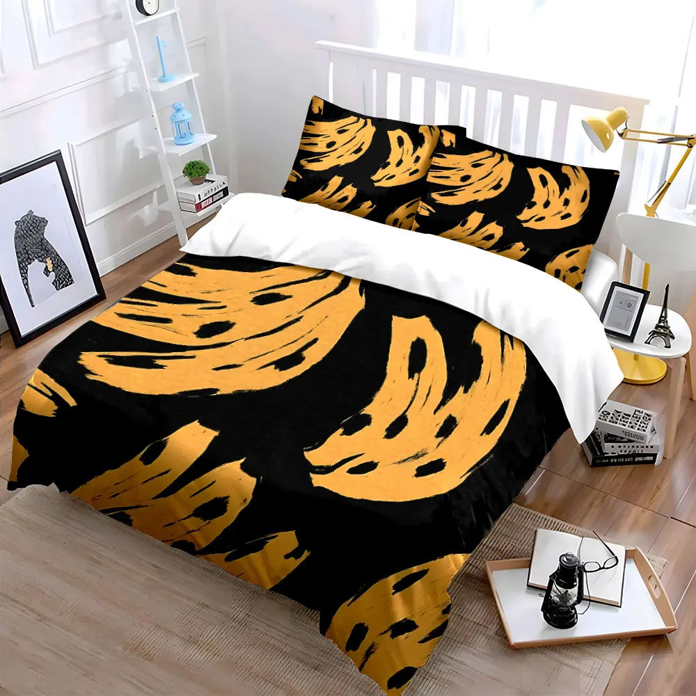 Banana Pattern Decorative Set Bedding Set with 1 Duvet Cover 2 Pillowcases Single Double King Queen, Gift