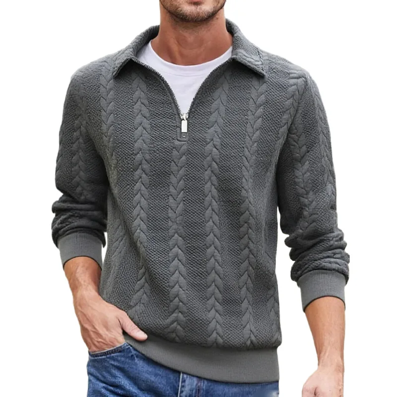 2026 primavera y otoño moda masculina Jacquard chaqueta con cuello vuelto Casual suéter de punto de manga larga sudadera para hombre