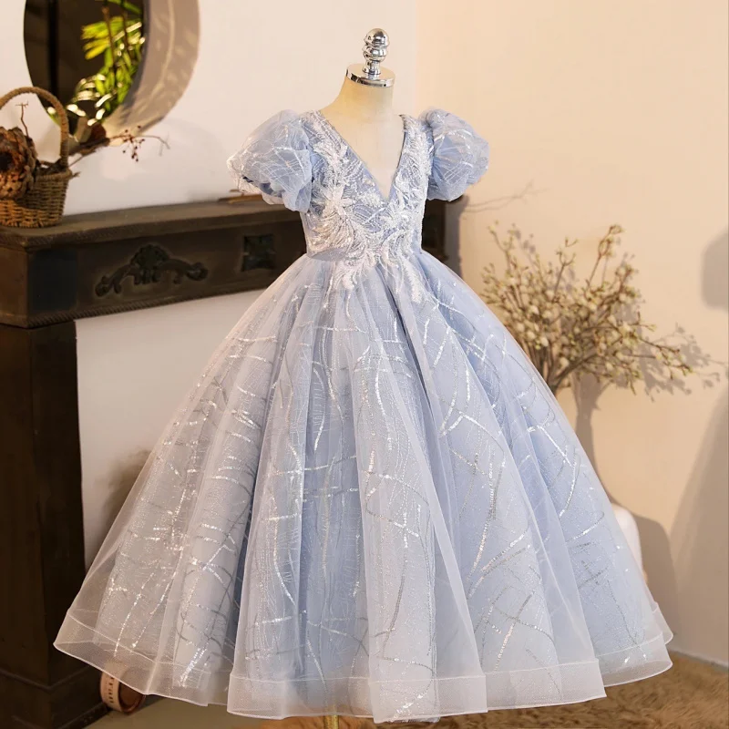 Children's Dress Princess Dress Girls Birthday Puffy Dress Flower Girl Wedding High-end Show Host Piano Performance Dress