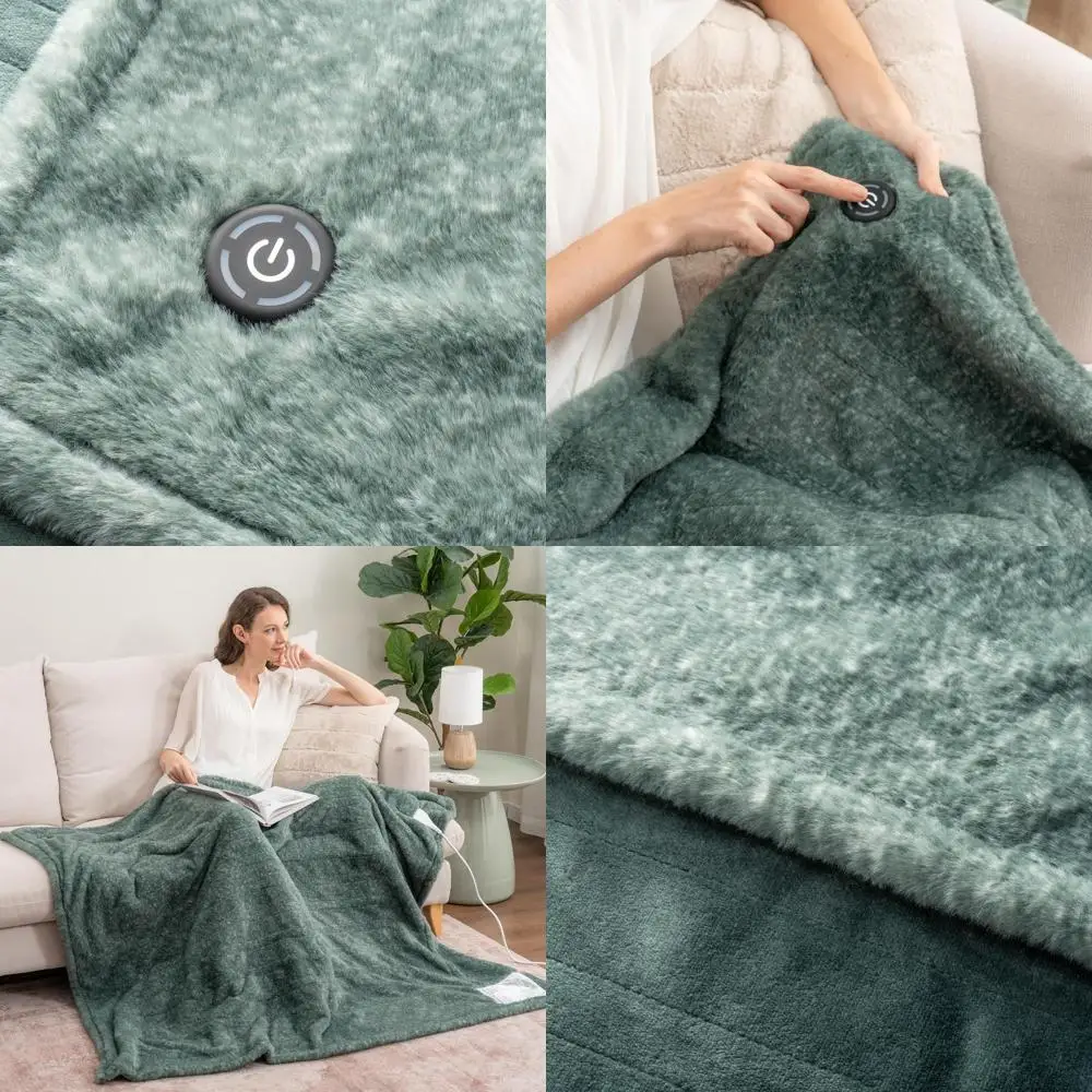 بطانية رمي كهربائية قابلة للعكس مع 4 إعدادات للحرارة، تسخين سريع للأريكة والسرير، إيقاف تلقائي (50 × 60)