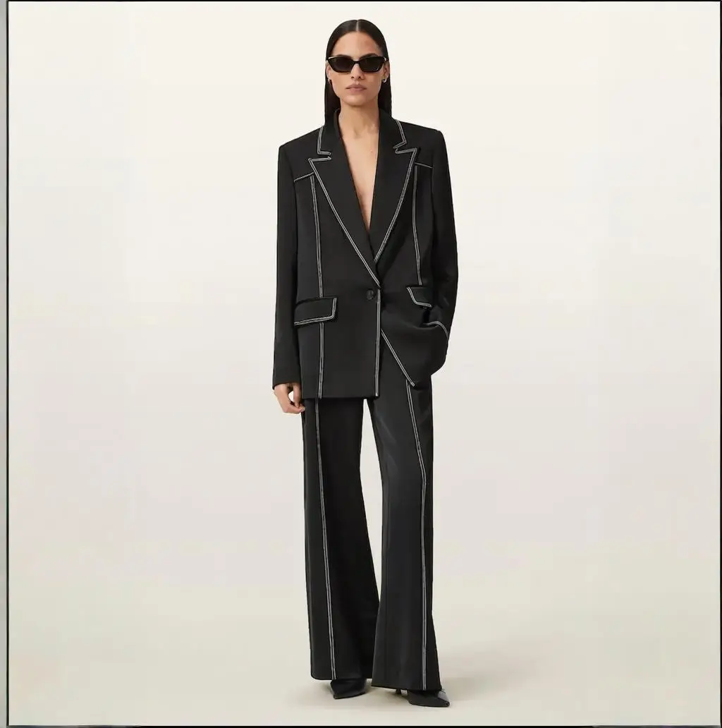 

Women's 2 Piece Party Suit Single Button Blazer Casual Chic Outfits Elegant Pantsuit Set Customize