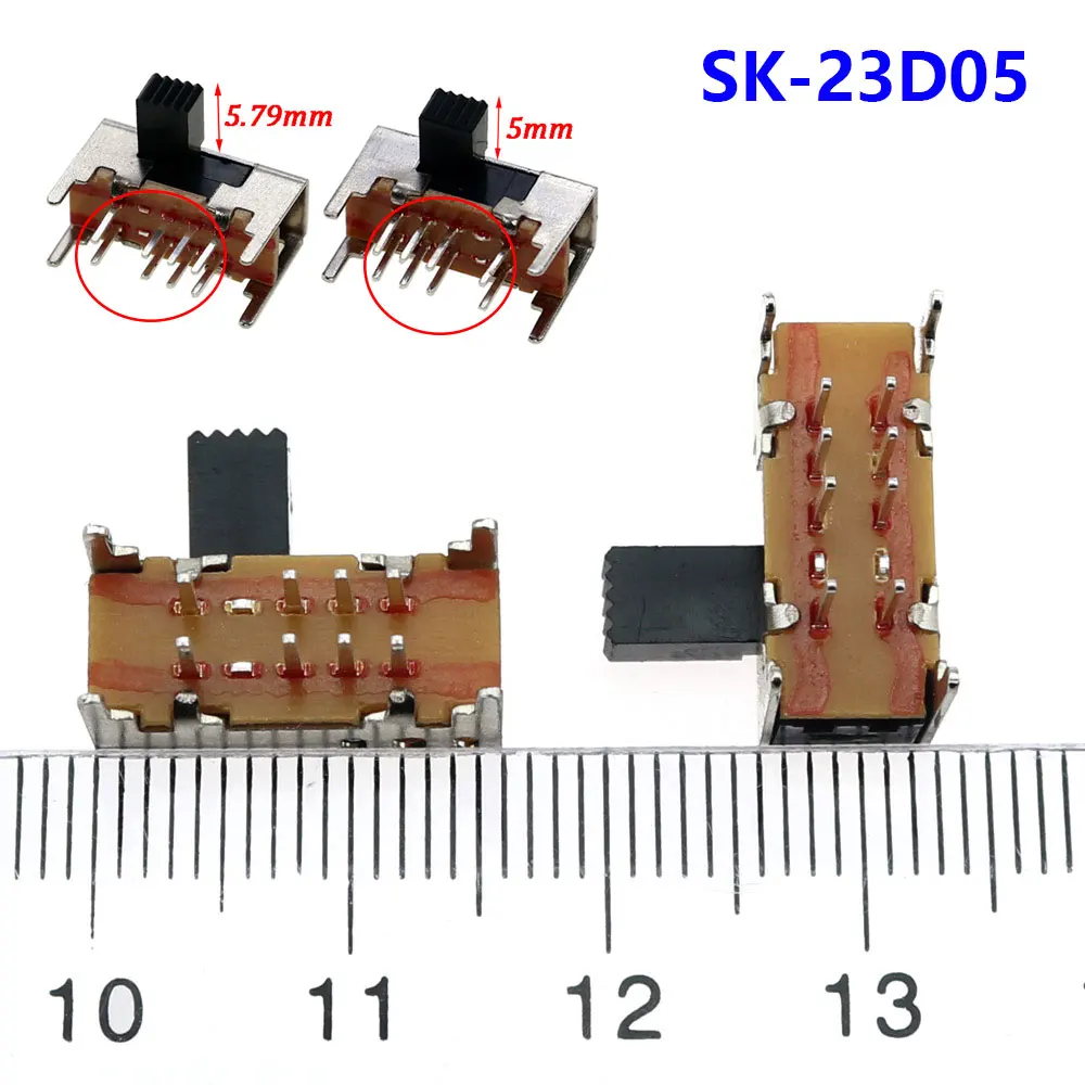 10-100PCS Panel PCB 8 Pin 3 Position 2P3T DP3T Slide Switch Side Knob Straight Foot Switch Handle Toggle Power Switch SK23D05