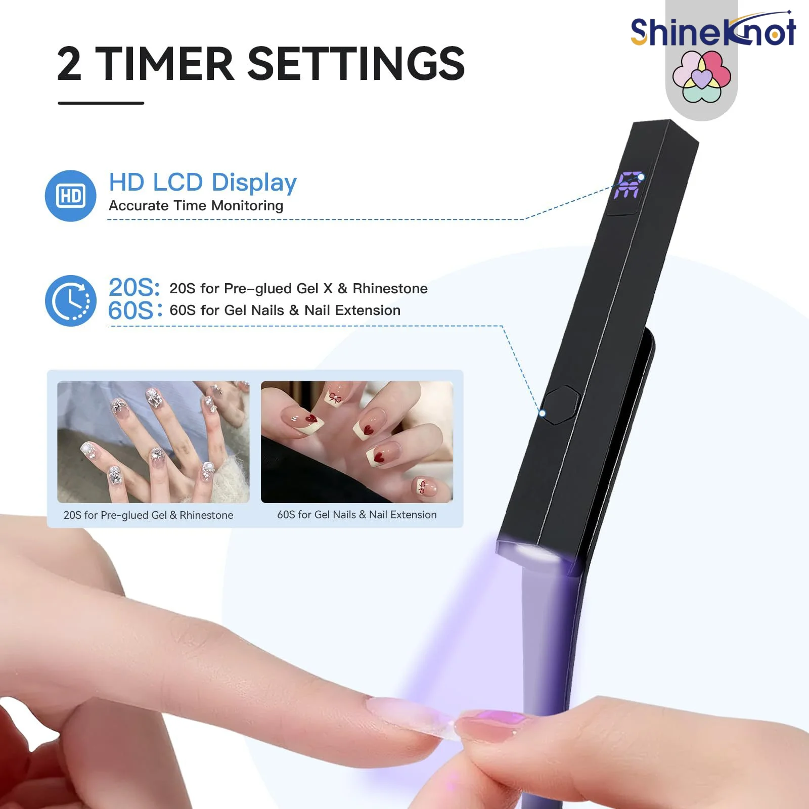 SHINEKNOT Handheld Magnetic UV Nail Lamp LCD Display Gel Curing Lamp Portable Mini LED Lamp Timer Function Manicure Dedicated