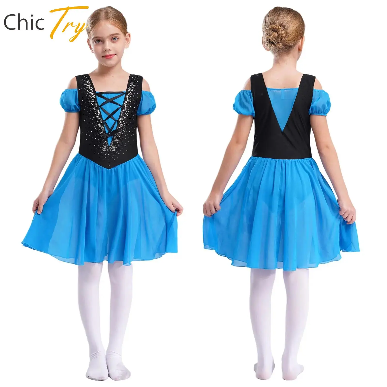 

Kids Girls Lyrical Dance Dress Waltz Performance Costume Sparkling Rhinestones Figure Skating Modern Dance Gymnastics Costumes