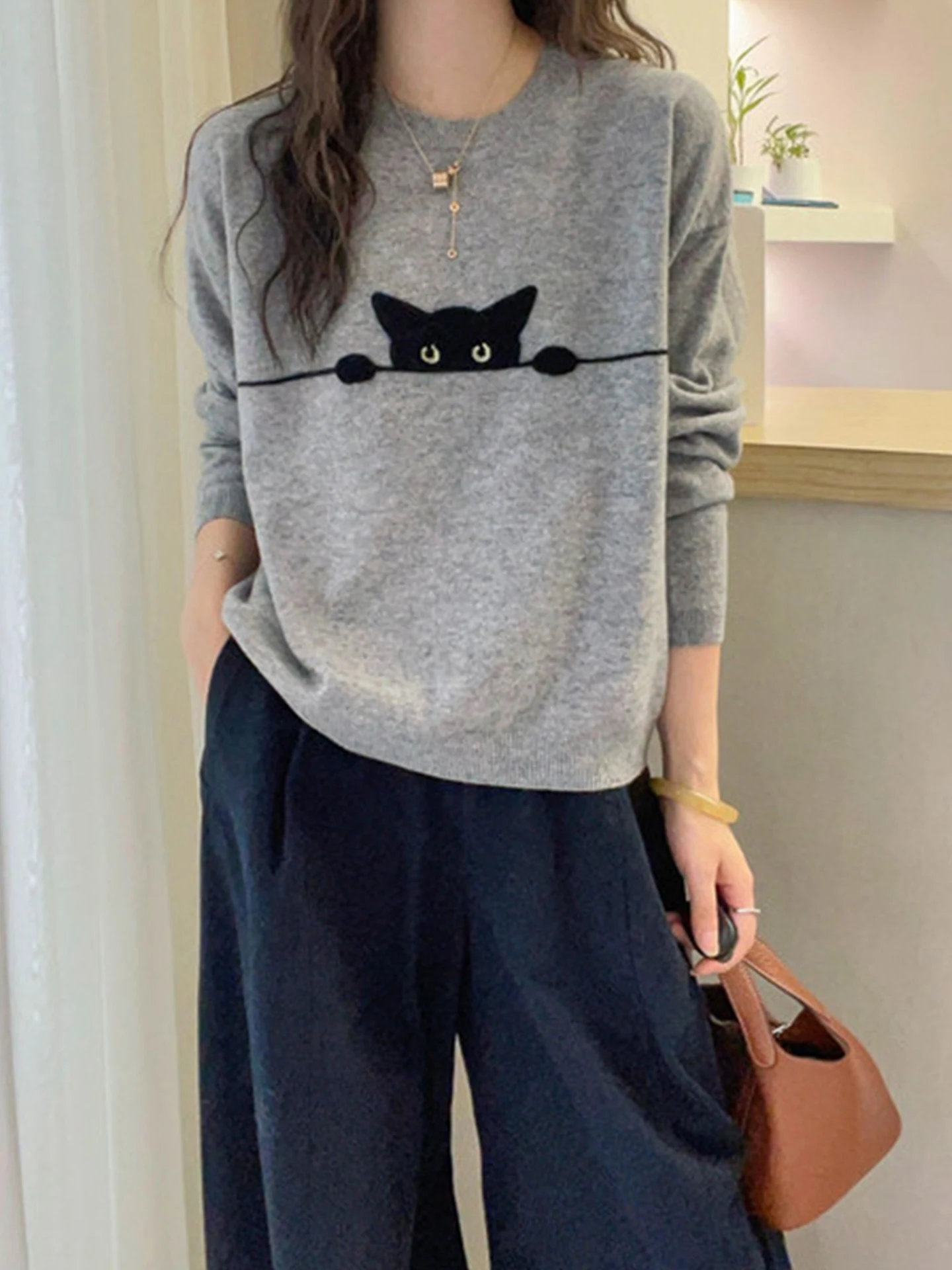 Lose Koreanische Sle runde Ne Pullover Lange Sve Basis irt Herbst Einzigartige Einfache Abnehmen Gestrickte Top Pendeln Faion